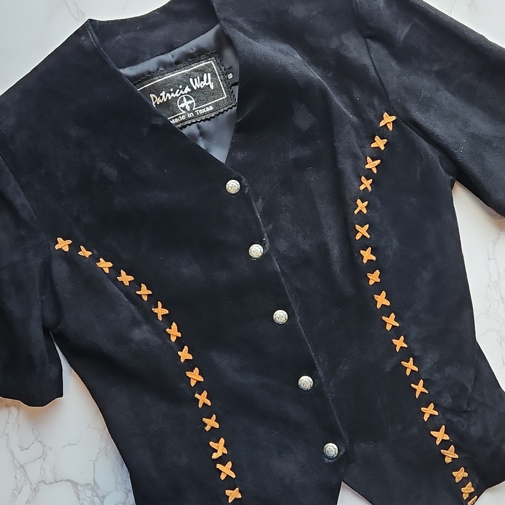 Patricia Wolf Vintage Black Suede Western Shirt Jacket 8
